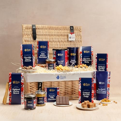 The British Hamper Company Luxury English Treats Gift Hamper - Vegetarian Afternoon Tea Gift, Perfect for Birthdays, Thank You, Mother’s Day, New Home, Easter, Includes Biscuits, Chocolate & Tea