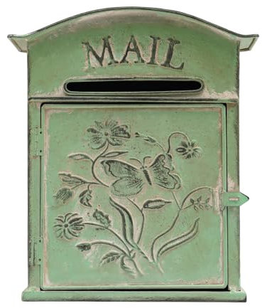 Vintage Wall Mounted Outdoor Letterbox, Green Metal Post Box for Outside Mail, Lockable Retro Mailbox for Home Decor