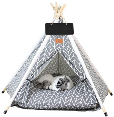 OAOAPLOS® Katzenzelt und Hundezelt Bett Tipi, Indoor Hundezelt mit Kissen, Kleines Haustierzelt für Hunde und Katzen, Gemütliches Katzenzelt Tipi Versteck für Welpen, Kätzchen und Kaninchen