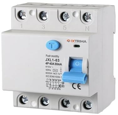 IXTRIMA Interruttore Differenziale Puro 4P 40A 30mA 380V-6KA 30mA per Guida DIN - 4 Moduli DIN - Protezione Circuiti e Sicurezza Impianti