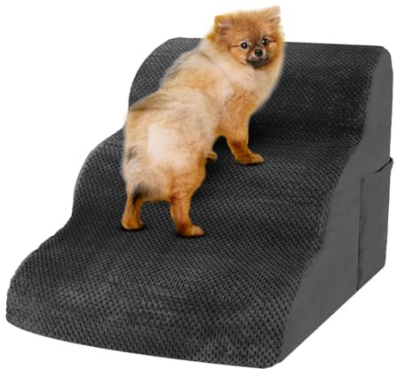 Ruffles Pet Co Hundetreppe für Bett, rutschfeste Haustiertreppe für kleine bis mittelgroße Hunde und Katzen, 3-stufige Hunderampe für Sofa mit hochdichtem Schaumstoff und abnehmbarem Bezug, 54 x 34 x