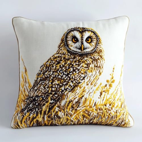 ASONGLINGO Kit Tapis Au Point Noué, Kit de crochet de verrouillage, coussin de avec motif pré-imprimé sur toile faite à la main, Point Noué Coussin 43x43cm(Chouette animale)