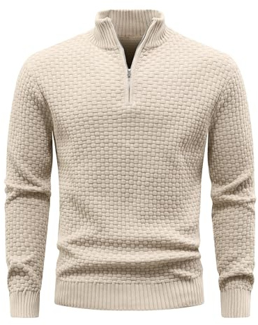 Zaitun Herren Half Zip Pullover Waffel Strickpullover Rollkragenpullover Warm Langarm Winterpullover Freizeit Stehkragen Sweater Pulli