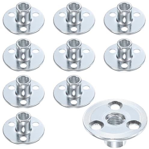 M METERXITY 10er-Pack M10x17mm T-Nut Verzinkter Kohlenstoffstahl T-Nut 3-Loch Runde Basis Schweißmutter Durchgangsloch Möbelbeschlag Flanscheinsatz Innengewinde Silber