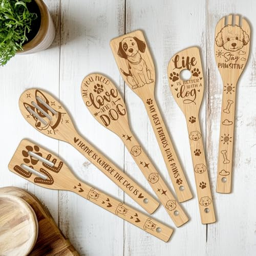 CUTHOLLOW Set di 6 Spatola Cucina Legno - Cucciolo - Paletta Cucina Personalizzata, Utensili da Cucina Creativi in Legno per Cucinare, Regalo di Inaugurazione Della Casa, Regalo di Compleanno