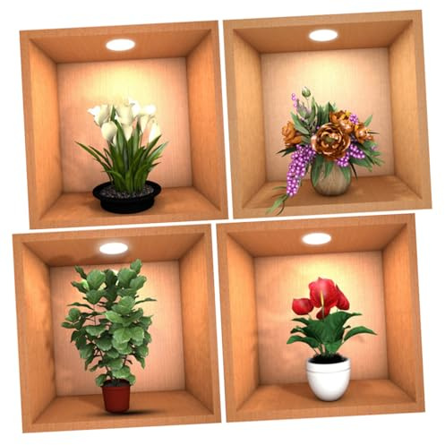 NOLITOY 4 pièces Stickers Muraux Fleurs Pot Lot de Autocollants Amovibles Décoratifs pour Salon Chambre Cuisine Autocollants Muraux Plantes Vertes Bonsaï Décoration Murale Facile à Poser