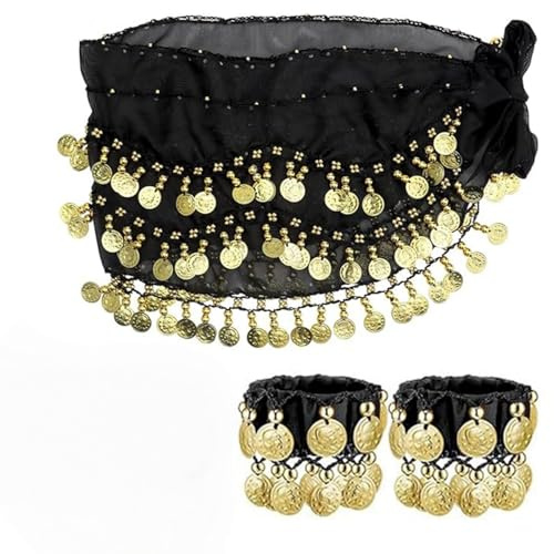 Damen Bauchtanz Gürtel,Bauchtanz Hüfttuch mit Armband, Piraten Accessoires Damen, Bauchtanz Hüfttuch Mit 1 Paar Armbänder