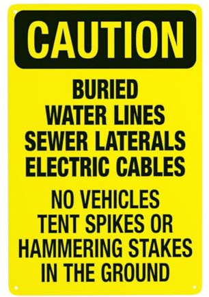 Buried Water Lines Sewer Laterals Electric Cables Sign, Security Warning Metal Signs for Business Office Road Home Street Wall Safety Decor Easy to Mount 20 x 30 cm