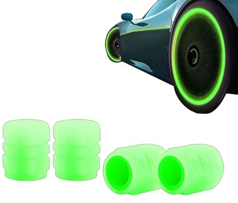 Auto leuchtende Ventilkappen, 2026 Neu Universelle Fluoreszierende Autoreifen, Ventilschaftabdeckung Leuchtend Fluoreszierende Reifenventilkappen für Autos,Motorräder,Fahrräder KFZ SUV (Grün, 4)