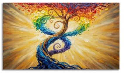 LuxHomeDecor Quadro Albero della Vita a Colori – stampa su tela con telaio in legno – 80x40 cm