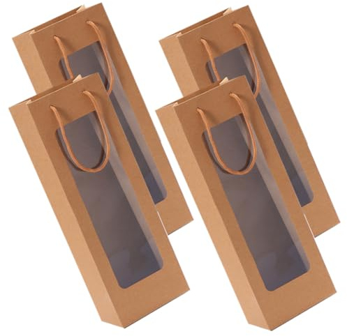 Weintüte aus Papier 4 Stück mit Fenster und Griff, für Flaschen | Kraftpapier, Schlichtes Design, Geschenktüten für Flaschen Wein, Oktoberfest Feier, Halloween Feier