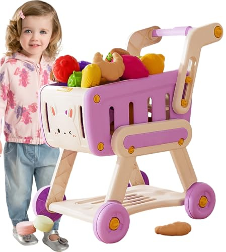 Carrello Della Spesa Per Bambini – ABS 43x24x16 Cm | Set Gioco Spesa Con Cibo Giocattolo | Carrettino Educativo Per Piccoli Bimbe Bimbi Età 3+ Anni Stanza Dei Giochi