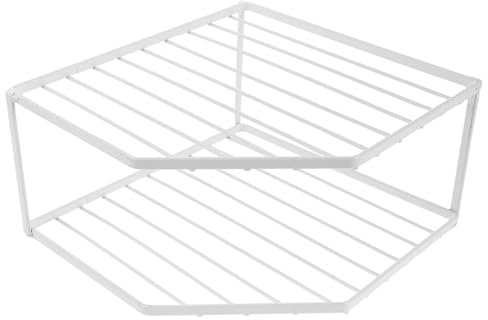 SHINEOFI Mensola Angolare da Cucina in Metallo Bianca a Doppio Strato Supporto Porta Pentole e Padelle Scaffale Portaoggetti Stabile per Armadietti Sotto Lavello Organizer Salvaspazio