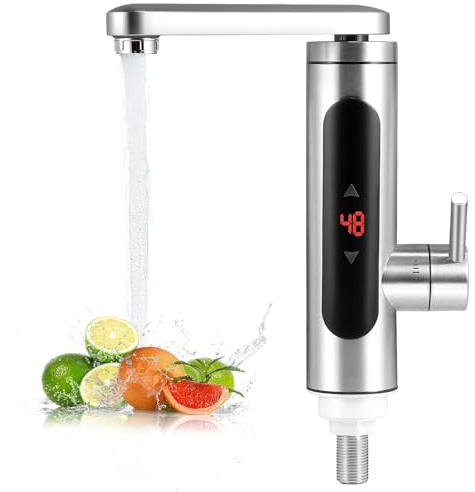 Instant Hot Water Tap, Boiling Water Tap with 3-Second Fast Heating and LED Display, Hot and Cold Mixer Faucet, 220V 3.3kW, for Kitchen, Bathroom, Washroom