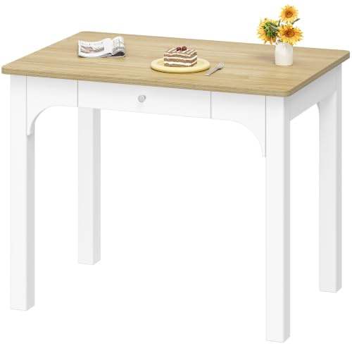Hzuaneri Mesa de Comedor en Tono Madera, 50 x 80 x 75 cm, Blanco
