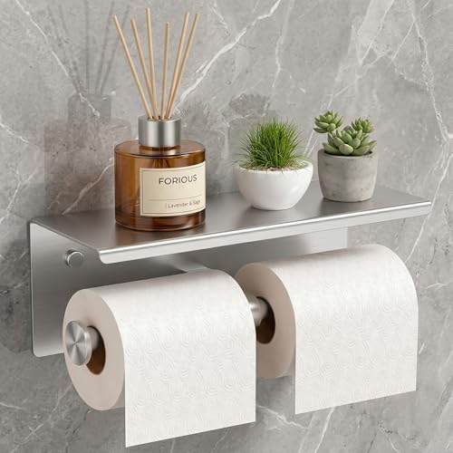 AJIEQAQ Doppel Toilettenpapierhalter mit Ablage, Klorollenhalter Wandmontage aus SUS304 Edelstahl, Rostfrei Klopapierhalter für Badezimmer, Handyablage, für Heim- und Gewerbebad
