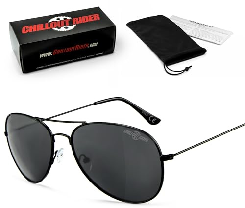Chillout Rider® | Chopperbrille, Pilotenbrille, Bikerbrille, Motorradbrille, Sonnenbrille | HLT® Kunststoff-Sicherheitsglas nach DIN EN 166 | Bikersonnenbrille: CR011