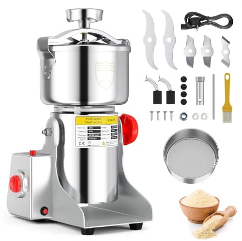 Moulin à Grains Électrique 800g 3500W, Moulin à Farine Haute Vitesse 36000 tr/min, avec Minuterie Réglable, Type Oscillant, Broyeur Inox pour Farine Maison, Céréales, Épices, Café