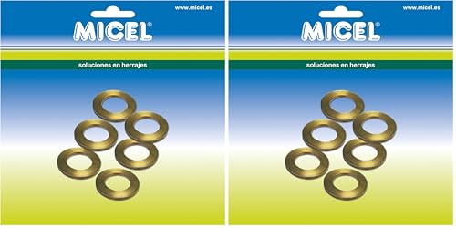 MICEL - 92318 - Ovalillos para Pernio de Puerta en latón, Arandela para Bisagra, Acabado latón, 6 unidades, 16 x 16 x 3 mm (Paquete de 2)