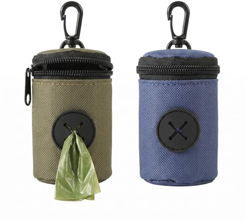 2 Piezas Dispensador de Bolsas Caca Perro, Porta Bolsas para Excrementos de Perros Portátil con Clip para Correa, Bolsa de Entrenamiento y Almacenamiento para Paseo Exterior, Verde y Azul