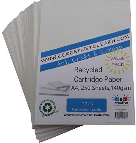 BCreative teckenpapper, A4, återvunnen, för konstnärer, 140 g/m², vit, 250 ark