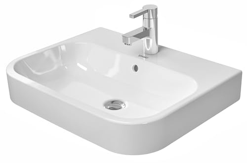 Duravit lavabo à poser Happy D.2 60cm avec trop-plein, avec plage pour robinetterie, 1 trou pour robinetterie, poli, 2315600000, Couleur: blanc
