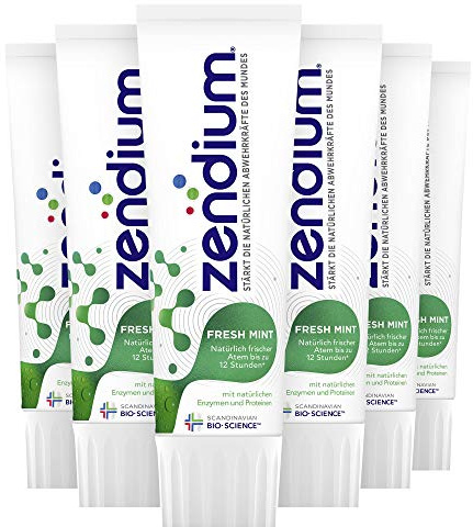 Zendium Tandkräm (för en naturligt fräsch andedräkt Fresh Mint, med proteiner och enzymer) (6 x 75 ml)