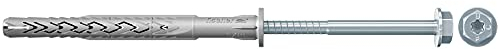 Fischer Tasselli Prolungati SXRL 10x100 FUScon Vite Testa Esagonale Acciaio Zincato, Torx, per Installazioni Passanti su Calcestruzzo, Mattone Pieno e Forato, 522720
