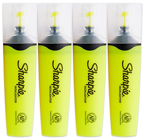 Sharpie Clear View Fluorescent Highlighters, Chisel Tip, Smear Guard Ink (Yellow, 4-Pack)