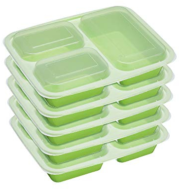 KitchenCraft Healthy Eating Bento Box Set, Bento Lunch Box with 5 Pack, Reusable Dishwasher and Microwave Safe Meal Prep Containers, BPA Free Plastic, 24.5 x 18.9 x 4.1 cm, Green