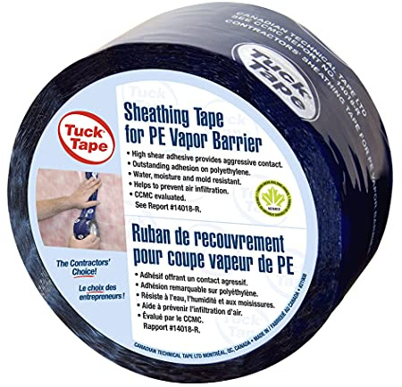 Tuck tape Construction Sheathing & Vapor Barrier PE & Epoxy Resin Tape, 2.4 in x 180 ft (Blue)