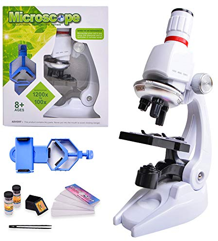 HONPHIER Kids Microscope Set - 100x, 400x, 1200x Magnification with Adjustable Phone Holder