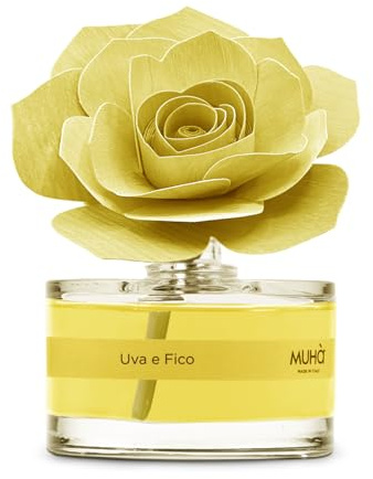 Muhà Rosa Diffuser Rosa 50ML Uva e Fico | Profumatore per AmbientiDiffusore Ambiente con Rosa in Legno di Betulla