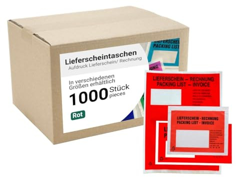 dm-folien Lieferscheintaschen C6 I 1000 Stück I Selbstklebende Versandtaschen mit Aufdruck I Rot-transparente Versandunterlagen für Lieferscheine & Rechnungen I Versandzubehör aus PP