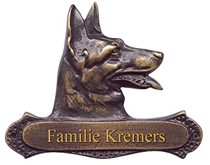 Schäferhund-Schweres Messing brüniertes-Namensschild-Hund-Türschild-Schild-140 x 112 x 10 mm-Made in Germany (S10-brüniert ohne Gravur)