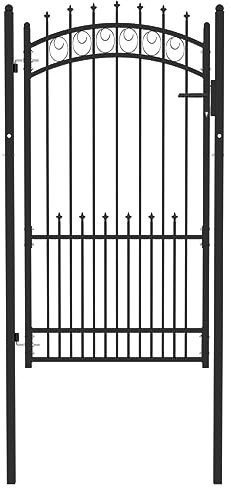 vidaXL Fence Gate Outdoor Garden Patio Entrance Gate Barrier Fencing Wrought Iron Arched Scroll Tall Gate with Spikes Steel 100x175 cm Black