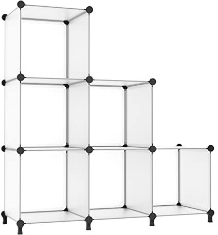 AWTATOS Cube Storage Organizer Closet Shelf Storage Organization Modular 6 Cube DIY Kunststoff quadratisches Bücherregal Bücherregal Kleiderregal Rack für Zuhause, Wohnzimmer, Büro, Durchsichtig Weiß