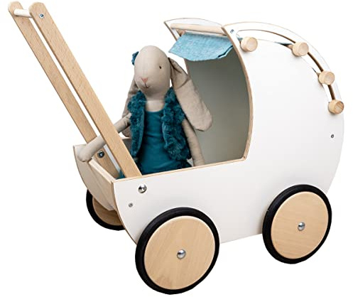Meppi Puppenwagen Eukalyptus aus Holz für Babypuppen bis 40 cm