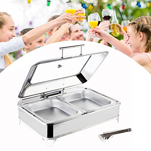 Electric Food Warmers for Parties Buffets, Chafing Dishes Professional Chafer Server Stainless Steel Pans with Clear Lid and Food Tongs for Buffets, Parties and Banquets, Adjustable Temperature, 9L