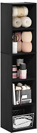 Furinno PASIR Book Shelf, 5-Tier Modern Bookshelf, Open Shelves Bookcase 9 x 12 x 52, for Living Room, Bedroom, Home Office, Blackwood