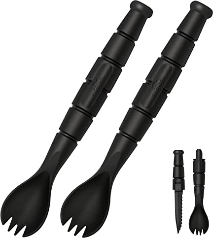 Tactical Spork, Tactical Spork Spoon Combo, 3 in 1 Tactical Camping Utensils, Camping Gear & Backpacking Gear, 2 Pack, Black