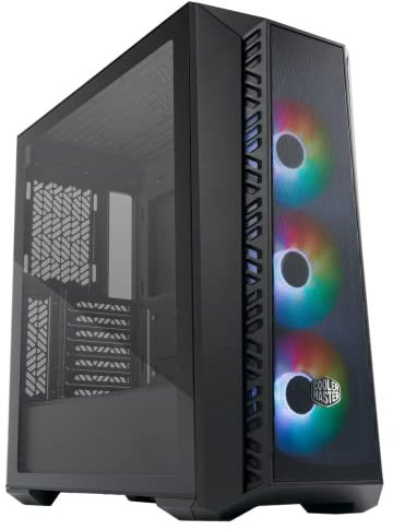 Cooler Master MasterBox 520 Mesh Blackout Airflow ATX Mid-Tower, pannello frontale in rete, pannello in vetro temperato, E-ATX fino a 10,7, Gen2 Type-C, tre CF120 120 mm PWM personalizzabile ARGB Fan