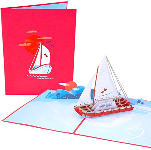 PopLife Segelboot 3D Pop Up Karte für alle Anlässe,Valentinstag, Vatertag, Jahrestag, Happy Birthday, Abschlussfeier, Glückwünsche, Ruhestand,Bootfahrer, Ozeanliebhaber,für Mama, für Opa, Für Lehrer