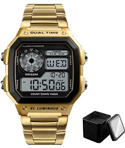 Nicoone Relojes para Hombre, Reloj Digital de Moda, Correa de Acero Inoxidable, Resistente al Agua, Elegante Reloj de Negocios con Caja, Elegante y Deportivo
