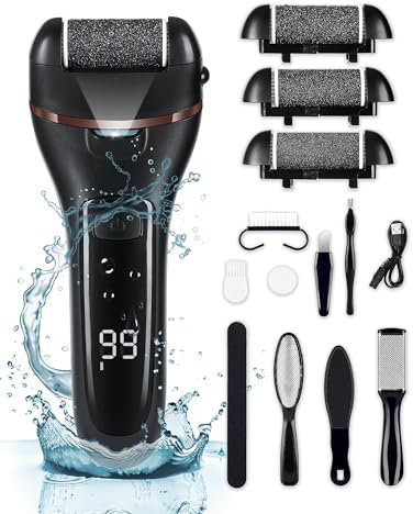 Electric Foot File Hard Skin Remover Professional 16 in 1 Pedicure Sets for Feet with 3 Replacement Rollers & 2 Speeds Battery Display Callus Remover Foot Care Kit for Dry Dead Skin Cracked Heels