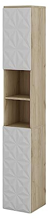 Vicco Badschrank Edge, Weiß, 30 x 189.5 cm | mit 2 Türen und 3 Fächer, zur Aufbewahrung im Bad mit Push-to-open Mechanismus