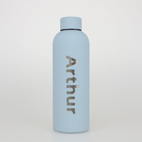 cribstar Personalised Engraved Insulated Water Bottle | Stainless Steel Water Bottle | Double Walled Drink Bottle Keeps 12 Hours Hot & 24 Hours Cold 500ML | Vaccum Flask (Dusty Blue)