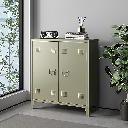 [en.casa] Metallschrank Oripää Wohnzimmerschrank 90 x 80 x 33 cm Aktenschrank Werkstattschrank mit 2 Türen und Einer höhenverstellbaren Ablage Kamelfarben