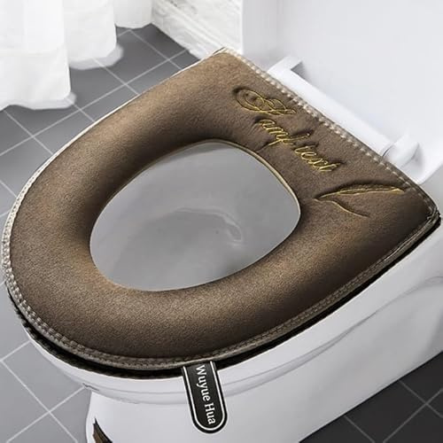 2 Stück dickere Badezimmer-Toilettensitzbezüge mit Griff, WC-Deckelbezug, Kissen, weich, dicker, waschbar, passend für alle ovalen WC-Sitze, grau