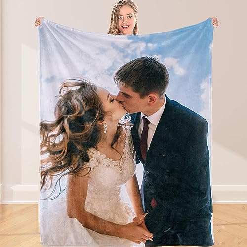 MFGCH Personalisierte Fotodecke mit Eigenem Foto & Text, Flanell | Super Weich, Kuscheldecke, Geschenk für Mama, Papa, Kind, Haustier, Freund oder Liebhaber, Feiertage und Jubiläen